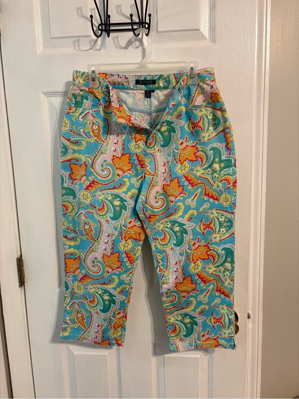 Lauren Ralph Lauren Turquoise, Coral & Yellow Paisley Capris